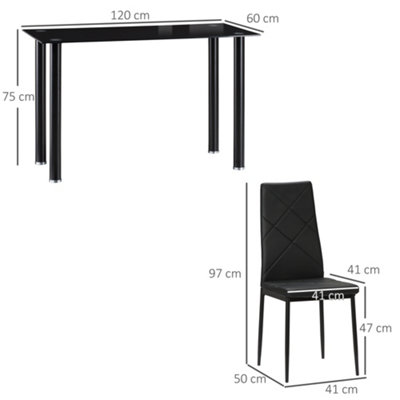 HOMCOM Dining Table and Chairs Set for 4 with Padded Seat, Black