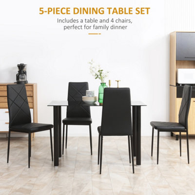 HOMCOM Dining Table and Chairs Set for 4 with Padded Seat, Black