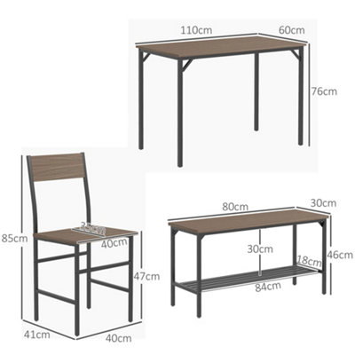 HOMCOM Dining Table and Chairs Set of 4 with 2 Chairs Bench for Kitchen Grey