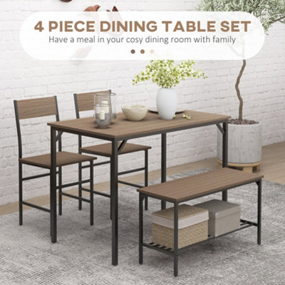 HOMCOM Dining Table and Chairs Set of 4 with 2 Chairs Bench for Kitchen Grey