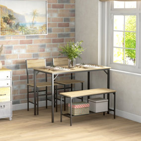 HOMCOM Dining Table and Chairs Set of 4 with 2 Chairs Bench for Kitchen Natural