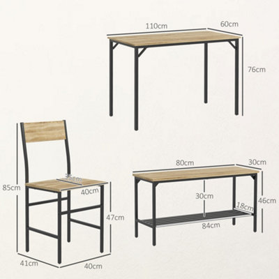 HOMCOM Dining Table and Chairs Set of 4 with 2 Chairs Bench for Kitchen Natural
