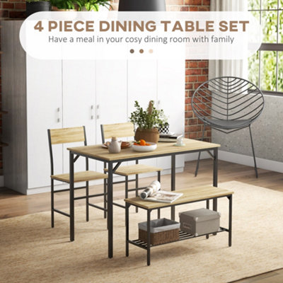 HOMCOM Dining Table and Chairs Set of 4 with 2 Chairs Bench for Kitchen Natural