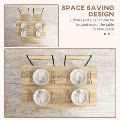 HOMCOM Dining Table and Chairs Set of 4 with 2 Chairs Bench for Kitchen Natural