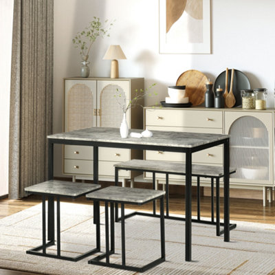 HOMCOM Dining Table Set, Concrete Effect Table and Chairs for 4 People, Grey