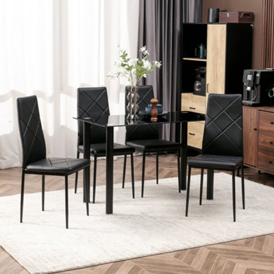 HOMCOM Dining Table Set for 4, Kitchen Table and Chairs w/ Padded Seat Black