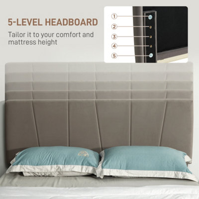 HOMCOM Double Bed Frame with 5-Level Adjustable Headboard Wooden Slats