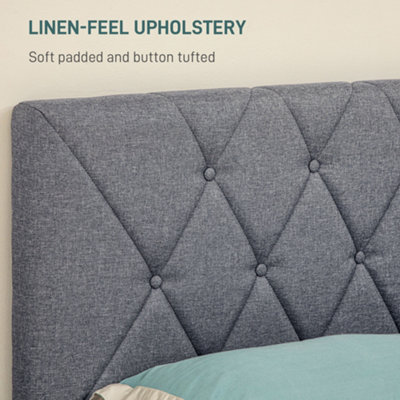 HOMCOM Double Bed Frame with 5-Level Adjustable Linen Headboard