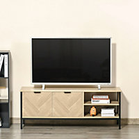 HOMCOM Double Door TV Cabinet Stand with Adjustable Storage Shelves, Natural
