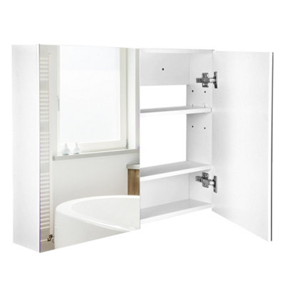 HOMCOM Double Door Wall Mounted Glass Mirror Cabinet Bathroom 3 