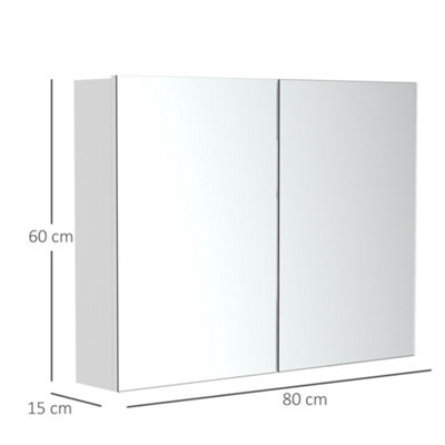 HOMCOM Double Door Wall Mounted Glass Mirror Cabinet Bathroom 3 Tier Shelf Organiser Storage Unit 80L x 60H x 15D cm