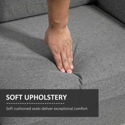 HOMCOM Double Seat Sofa Linen Fabric Loveseat Couch with Armrests, Grey