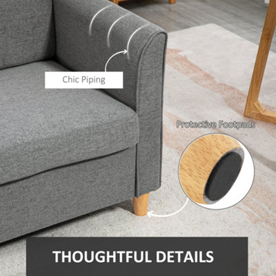 HOMCOM Double Seat Sofa Linen Fabric Loveseat Couch with Armrests, Grey