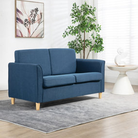 HOMCOM Double Seat Sofa Linen Upholstery Loveseat Couch w/ Armrests, Blue