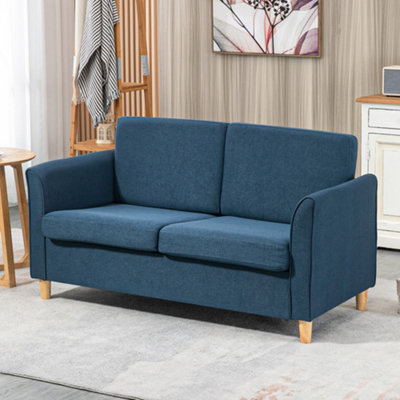 HOMCOM Double Seat Sofa Linen Upholstery Loveseat Couch w/ Armrests, Blue