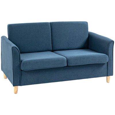 HOMCOM Double Seat Sofa Linen Upholstery Loveseat Couch w/ Armrests, Blue