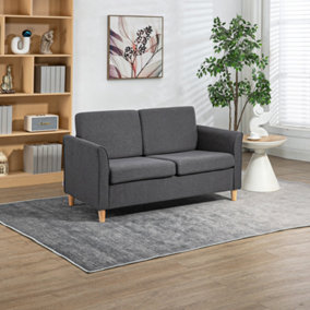 HOMCOM Double Seat Sofa Linen Upholstery Loveseat Couch w/ Armrests, Dark Grey