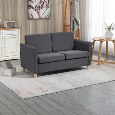 HOMCOM Double Seat Sofa Linen Upholstery Loveseat Couch w/ Armrests ...
