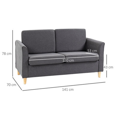 HOMCOM Double Seat Sofa Linen Upholstery Loveseat Couch w/ Armrests ...