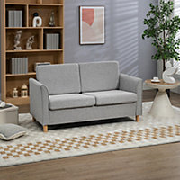 HOMCOM Double Seat Sofa Linen Upholstery Loveseat Couch w/ Armrests, Light Grey