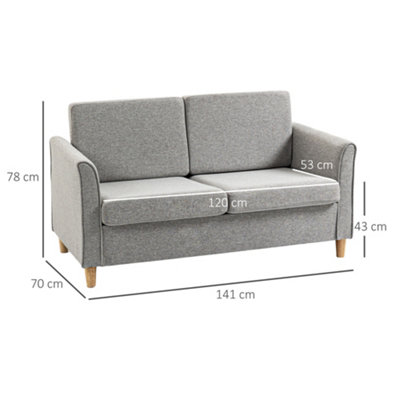 HOMCOM Double Seat Sofa Linen Upholstery Loveseat Couch w/ Armrests ...