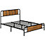 HOMCOM Double Size Bed Frame Steel Bed Base with Headboard 145 x 199cm Brown