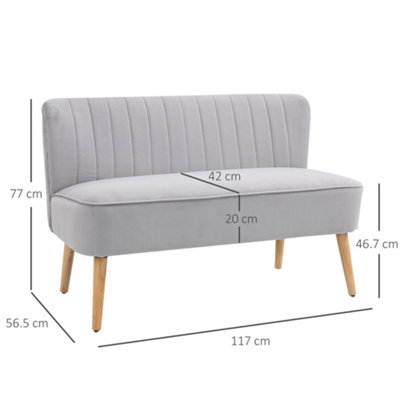 HOMCOM Double Sofa w/ Wood Frame Foam Padding High Back, Grey
