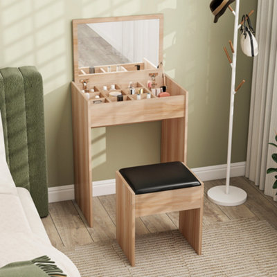 HOMCOM Dressing Table Set Cushioned Stool Flip-up Mirror Chipboard