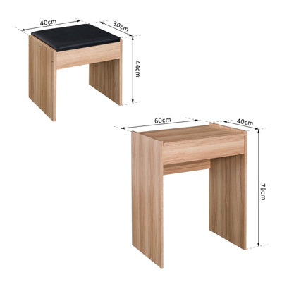 HOMCOM Dressing Table Set Cushioned Stool Flip-up Mirror Chipboard - Wood Grain