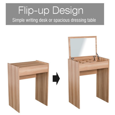 HOMCOM Dressing Table Set Cushioned Stool Flip-up Mirror Chipboard - Wood Grain