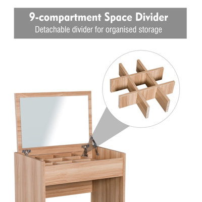 HOMCOM Dressing Table Set Cushioned Stool Flip-up Mirror Chipboard - Wood Grain