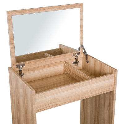 HOMCOM Dressing Table Set Cushioned Stool Flip-up Mirror Chipboard - Wood Grain