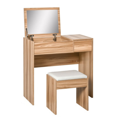 HOMCOM Dressing Table Set Cushioned Stool Flip-up Mirror Drawer Chipboard Wood