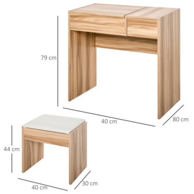 HOMCOM Dressing Table Set Cushioned Stool Flip-up Mirror Drawer Chipboard Wood