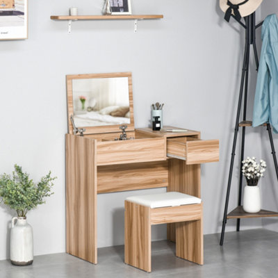 HOMCOM Dressing Table Set Cushioned Stool Flip-up Mirror Drawer Chipboard Wood