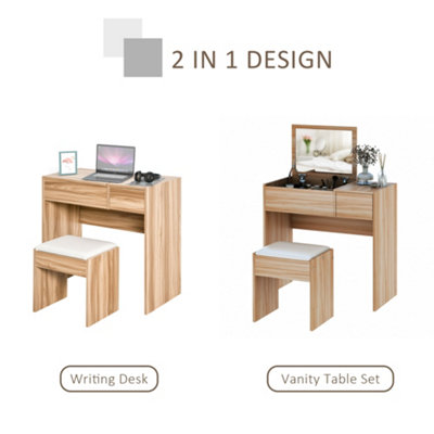 HOMCOM Dressing Table Set Cushioned Stool Flip-up Mirror Drawer Chipboard Wood