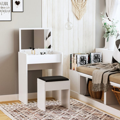 HOMCOM Dressing Table Set Padded Stool with Flip up Mirror Multi purpose White