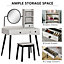 HOMCOM Dressing Table Set with 3 Drawers, Storage shelves and Stool, Grey