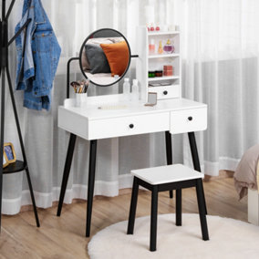 HOMCOM Dressing Table Set with 3 Drawers, Storage shelves and Stool, White