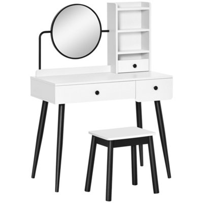 Bewishome vanity set with mirror cushioned stool storage online shelves