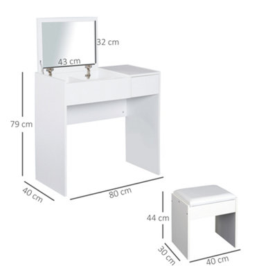HOMCOM Dressing Table Set with Flip-up Mirror Padded Stool Sliding Drawer White