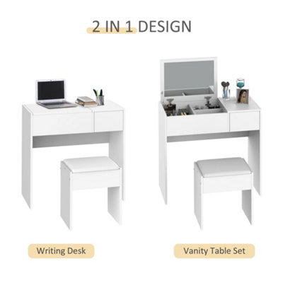 HOMCOM Dressing Table Set with Flip-up Mirror Padded Stool Sliding Drawer White