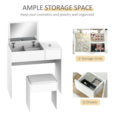 HOMCOM Dressing Table Set with Flip-up Mirror Padded Stool Sliding Drawer White