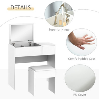HOMCOM Dressing Table Set with Flip-up Mirror Padded Stool Sliding Drawer White