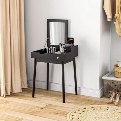 HOMCOM Dressing Table Vanity Desk Flip-up Mirror 2 Drawers, Black