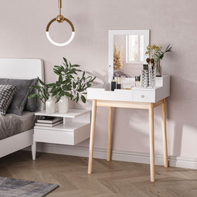 HOMCOM Dressing Table Vanity Desk Flip-up Mirror 2 Drawers, White