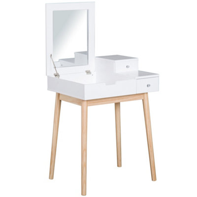 HOMCOM Dressing Table Vanity Desk Flip-up Mirror 2 Drawers, White