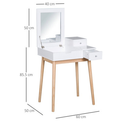 HOMCOM Dressing Table Vanity Desk Flip-up Mirror 2 Drawers, White