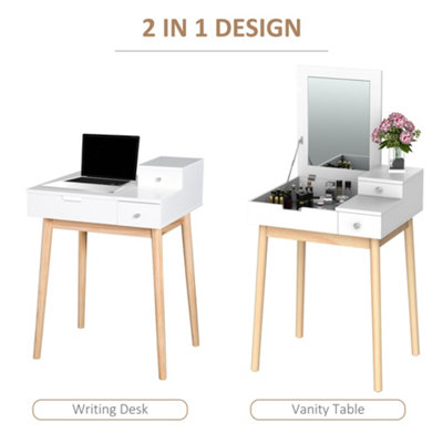 HOMCOM Dressing Table Vanity Desk Flip-up Mirror 2 Drawers, White