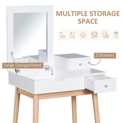 HOMCOM Dressing Table Vanity Desk Flip-up Mirror 2 Drawers, White